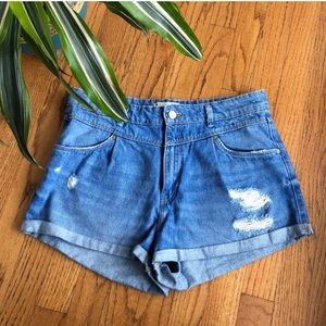Zara Distressed Blue Jean High-Waisted Shorts